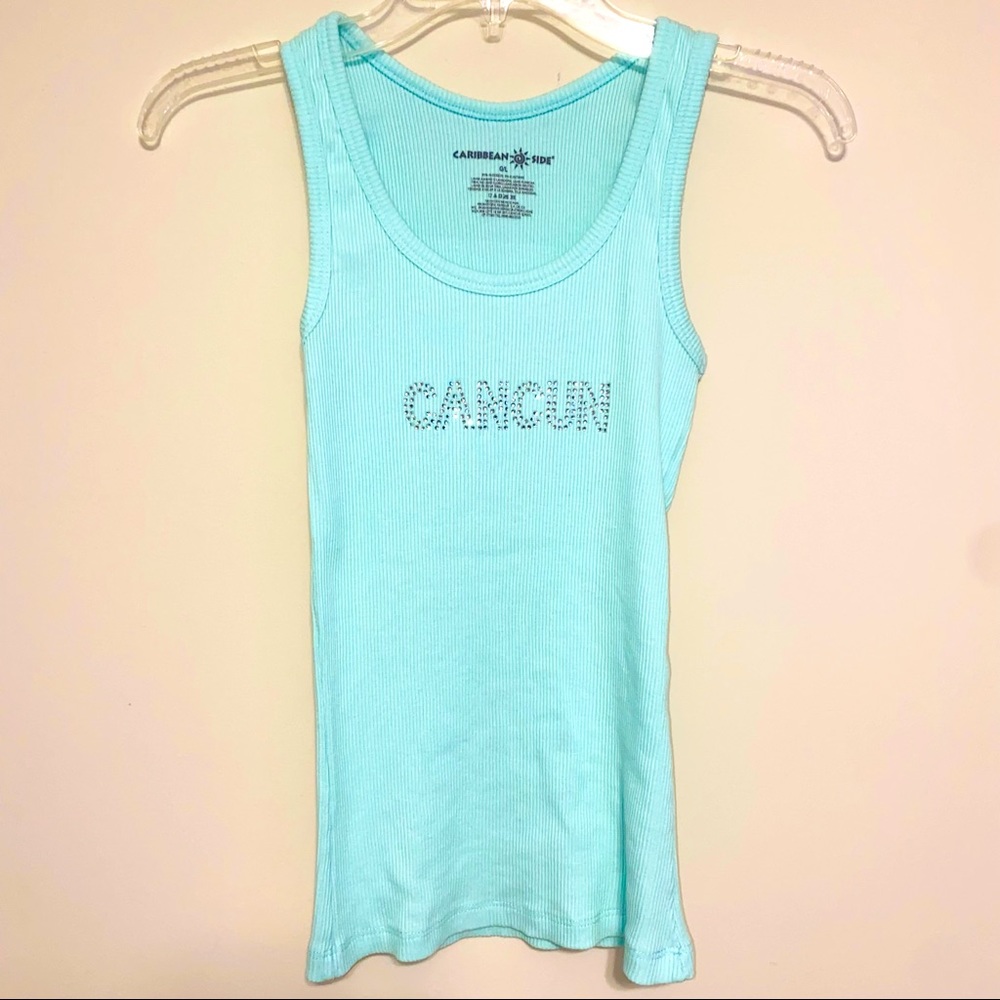 💛 Seafoam Cancun Rhinestone Ribbed Tank L NWOT